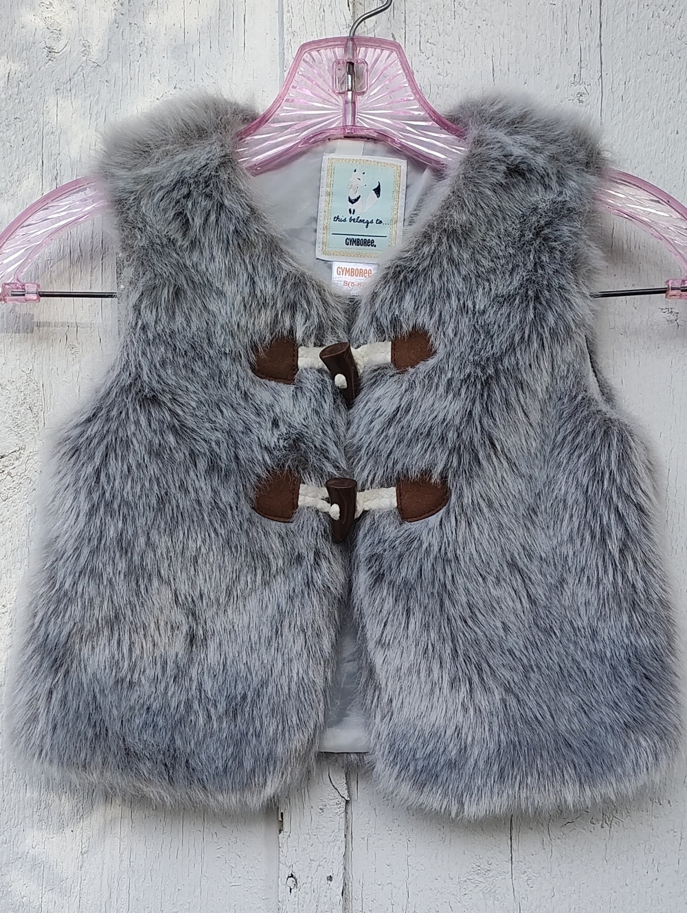 Gymboree Gray Faux Fur Vest with Brown Toggle Details